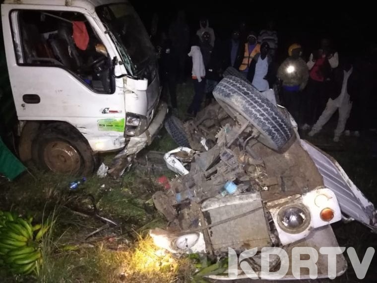A man and his son lost their lives after involving in a grisly road accident after the vehicle they were traveling collided with a truck on the Nanyuki Nyeri road