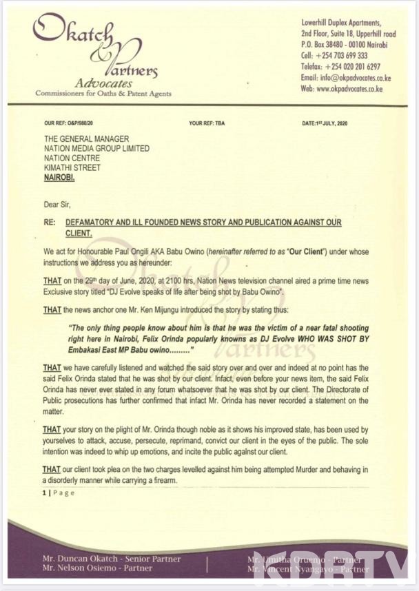 MP BABU OWINO letter