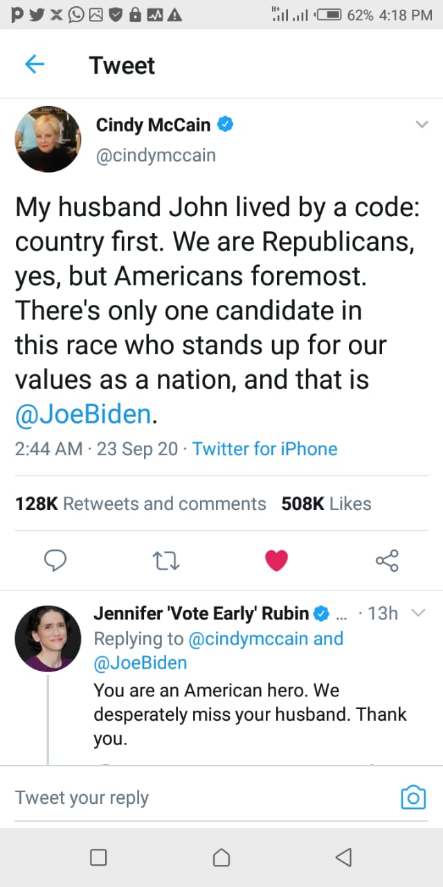 Cindy McCain's tweet