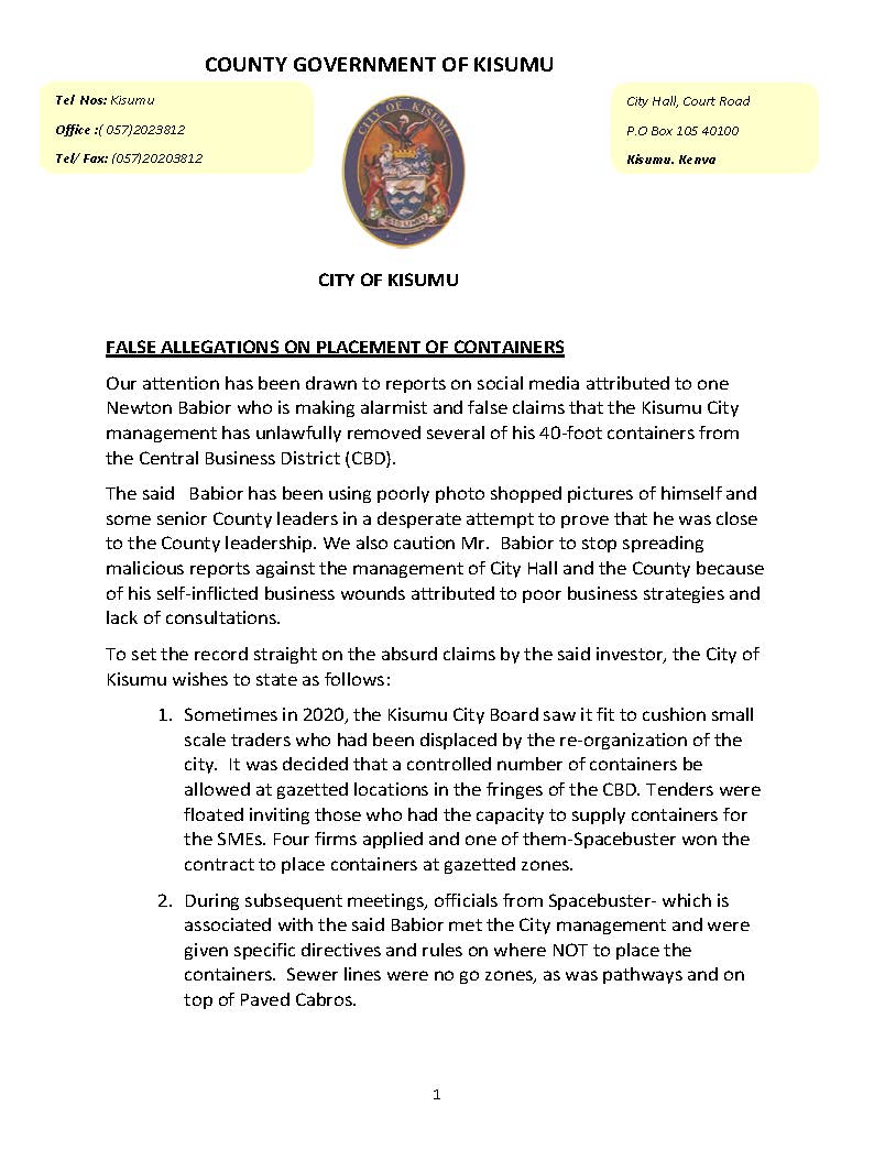 STATEMENT ON CONTAINERS Page 1