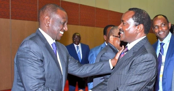 File image of President William Ruto and Wiper Party leader Kalonzo Musyoka at a past event. Image Courtesy